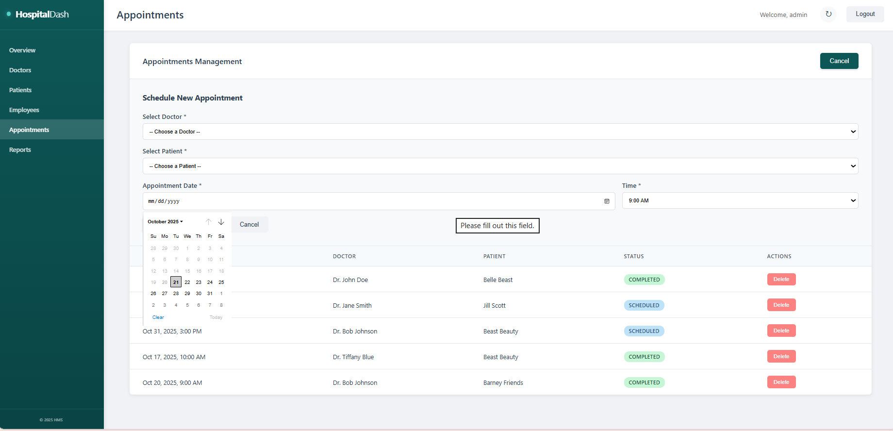 Appointment Scheduling Interface